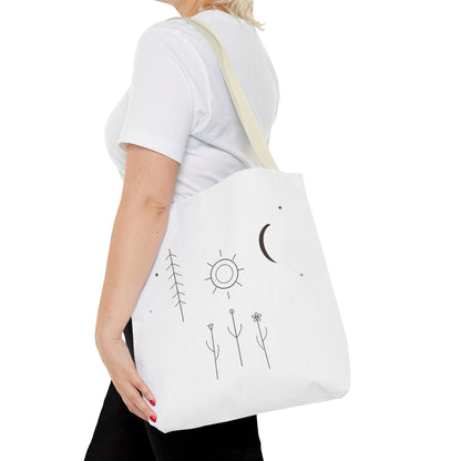 Minimal Moon and Sun Botanical Tote | Celestial Line Art Bag