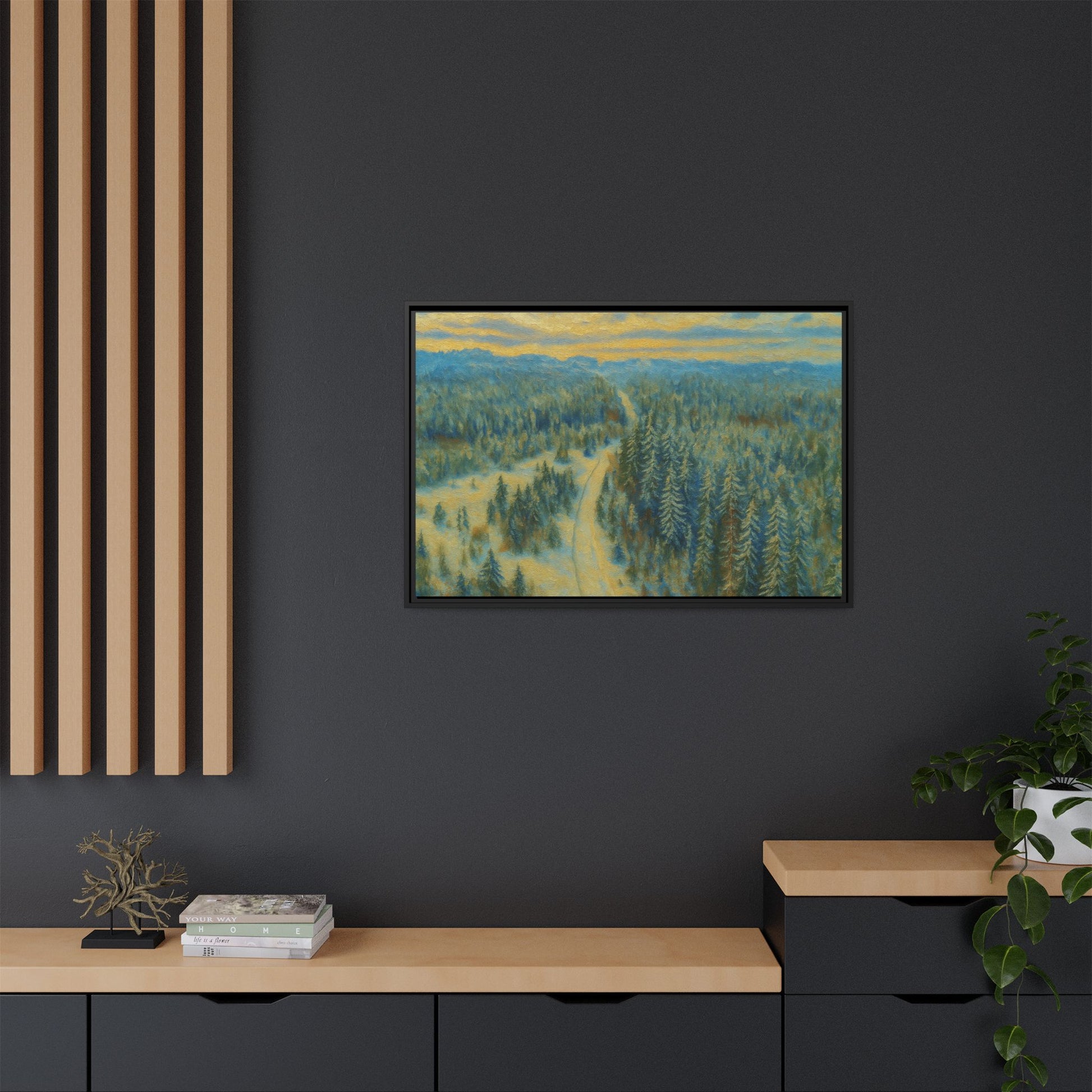 Framed Matte Canvas Art Print, Tranquil Forest Landscape, Home Decor for Nature Lovers, Wall Art for Living Room, Gift for Art Enthusiasts - TRV