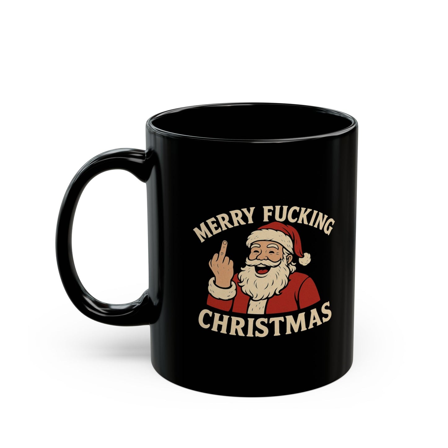 Irreverent Merry Christmas Mug — Funny Santa Coffee Mug (Black, 11/15oz)