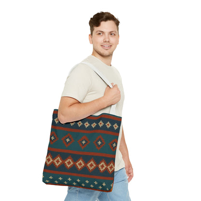 Southwestern Diamond Pattern Tote Bag | Aztec Tribal Geometric Print - TRV