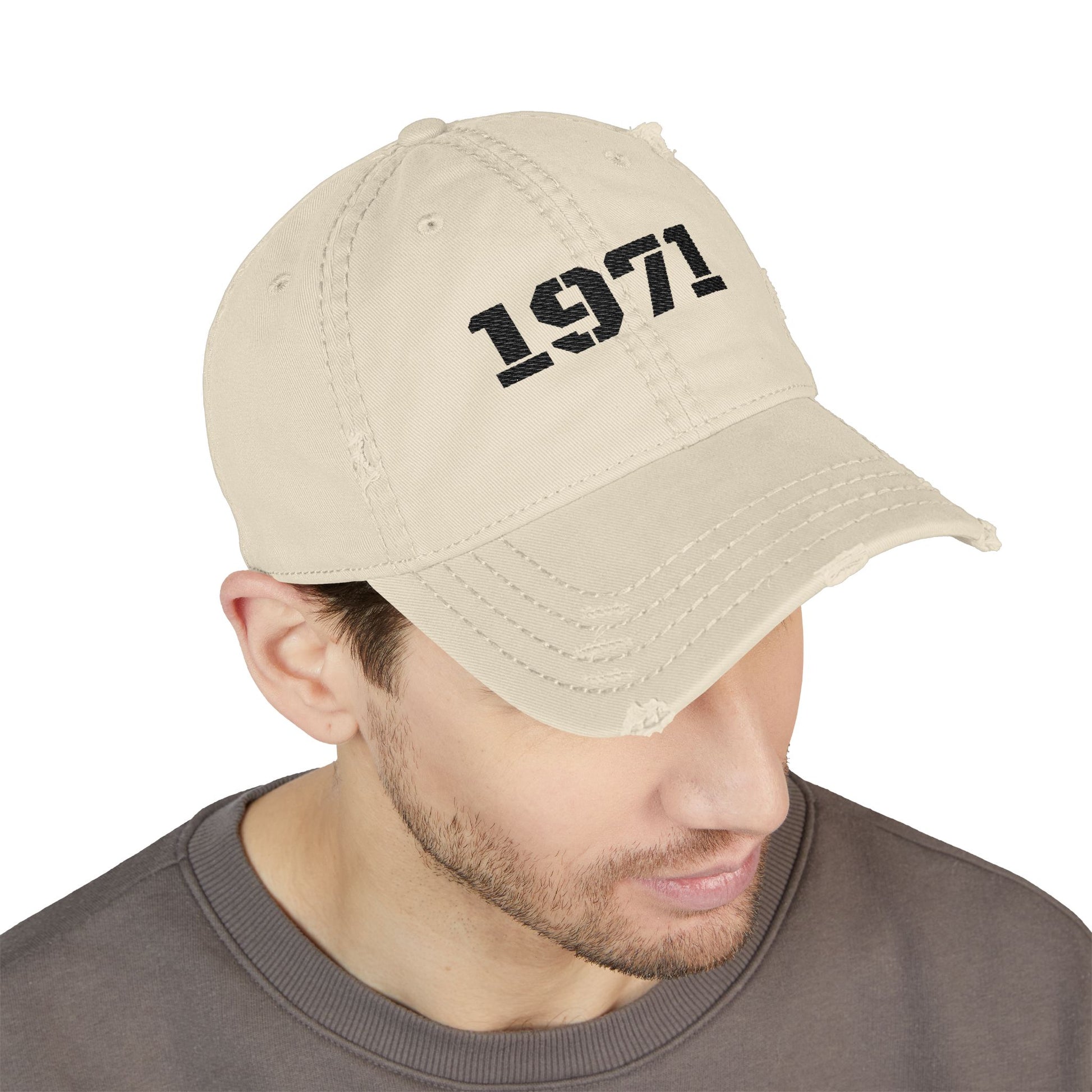 Distressed Embroidered Dad Hat, Vintage Wear, Casual Style, Gift for Dads, 1971 Cap, Father's Day Hat - TRV