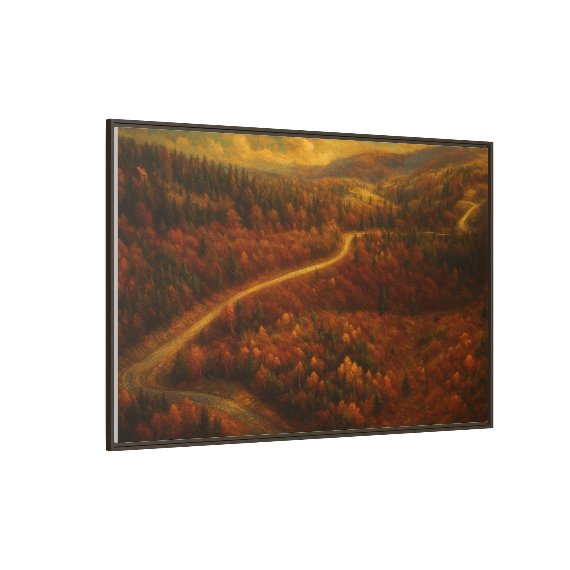 Autumn Landscape Framed Canvas Art, Cozy Home Decor, Warm Fall Vibes, Gift for Nature Lovers, Perfect for Thanksgiving - TRV