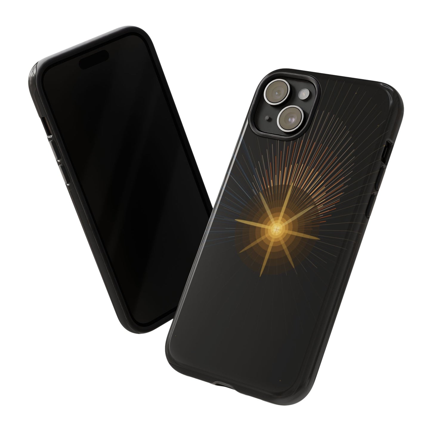 Tough Cases - Radiant Star Phone Case, Protective Black Shockproof Cover with Golden Light Design