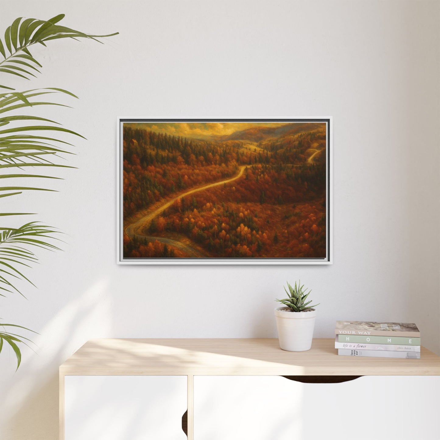 Autumn Landscape Framed Canvas Art, Cozy Home Decor, Warm Fall Vibes, Gift for Nature Lovers, Perfect for Thanksgiving - TRV