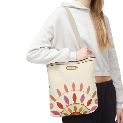 Boho Floral Mandala Tote Bag | Pastel Sunburst Pattern