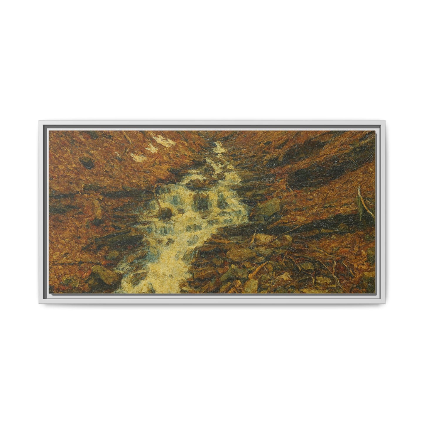 Serene Abstract Nature Canvas Art, Framed Wall Decor, Rustic Home Accent, Earthy Tone Artwork, Tranquil River Scene - TRV