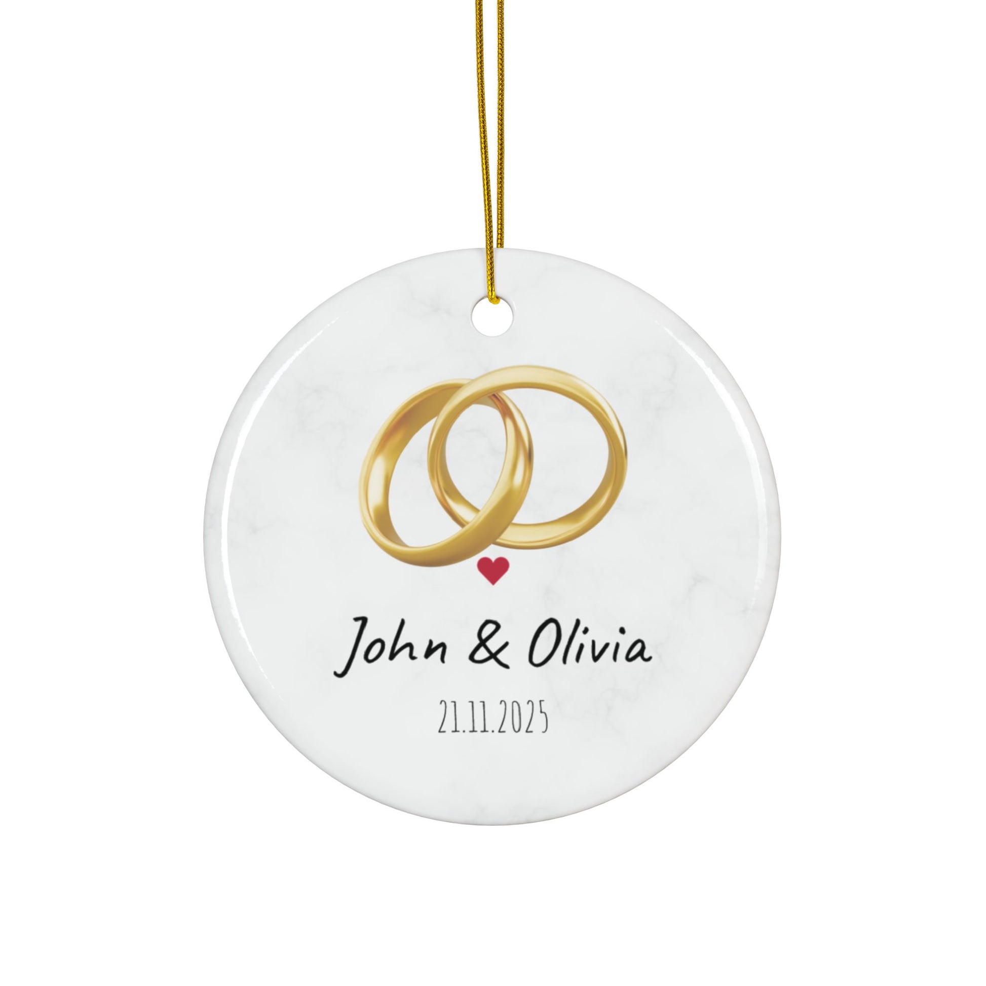 Wedding Rings Ornament round ceramic ornament | Personalized names and date - TRV