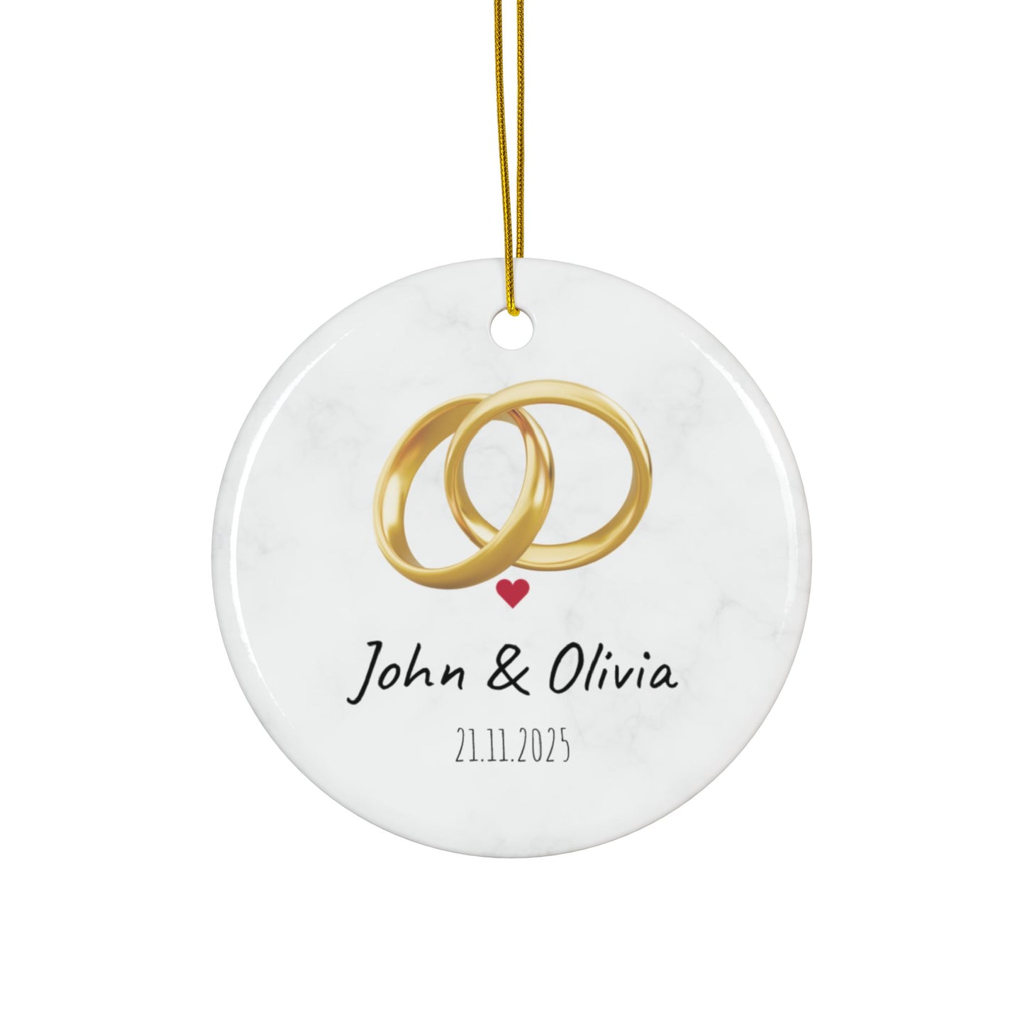 Wedding Rings Ornament round ceramic ornament | Personalized names and date - TRV