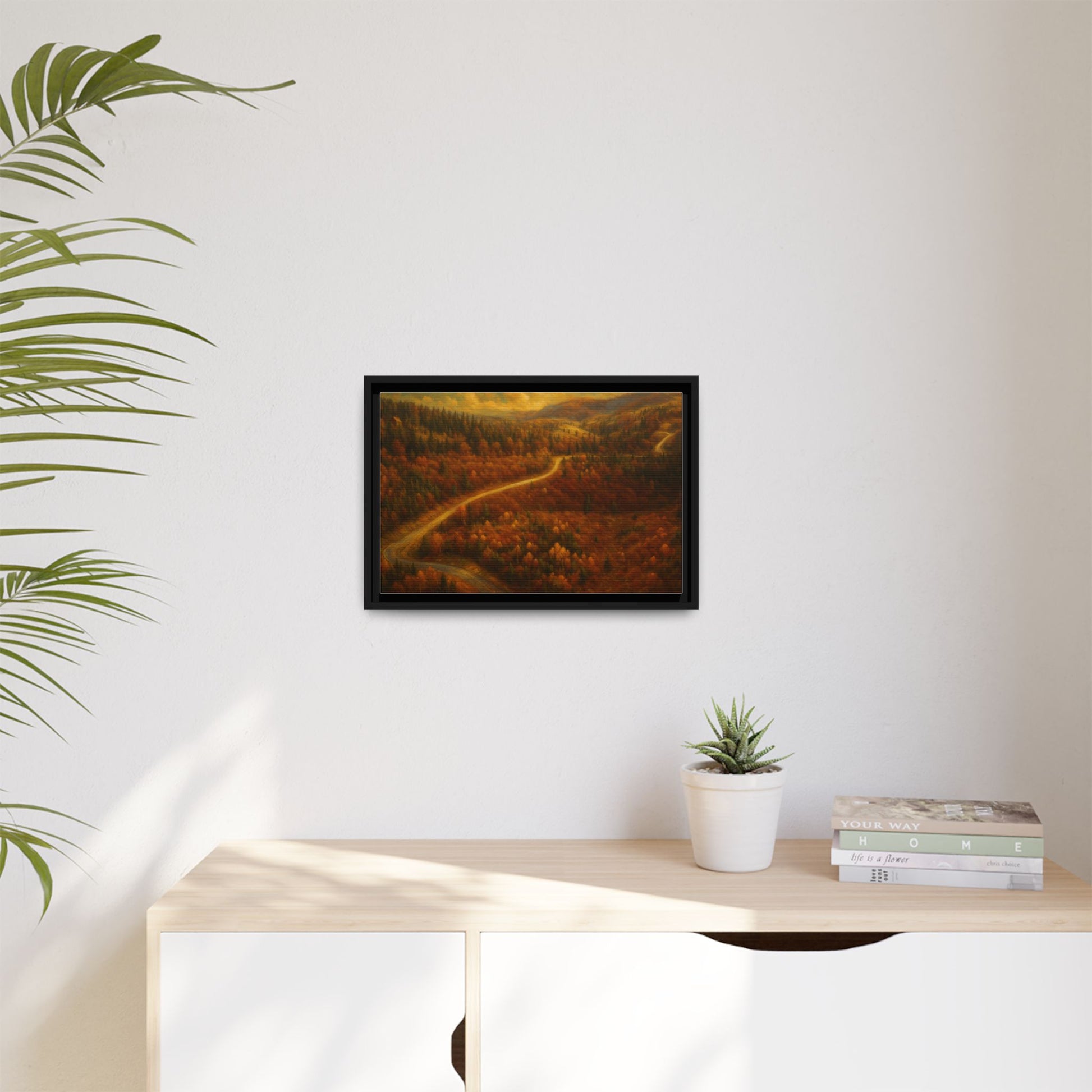 Autumn Landscape Framed Canvas Art, Cozy Home Decor, Warm Fall Vibes, Gift for Nature Lovers, Perfect for Thanksgiving - TRV