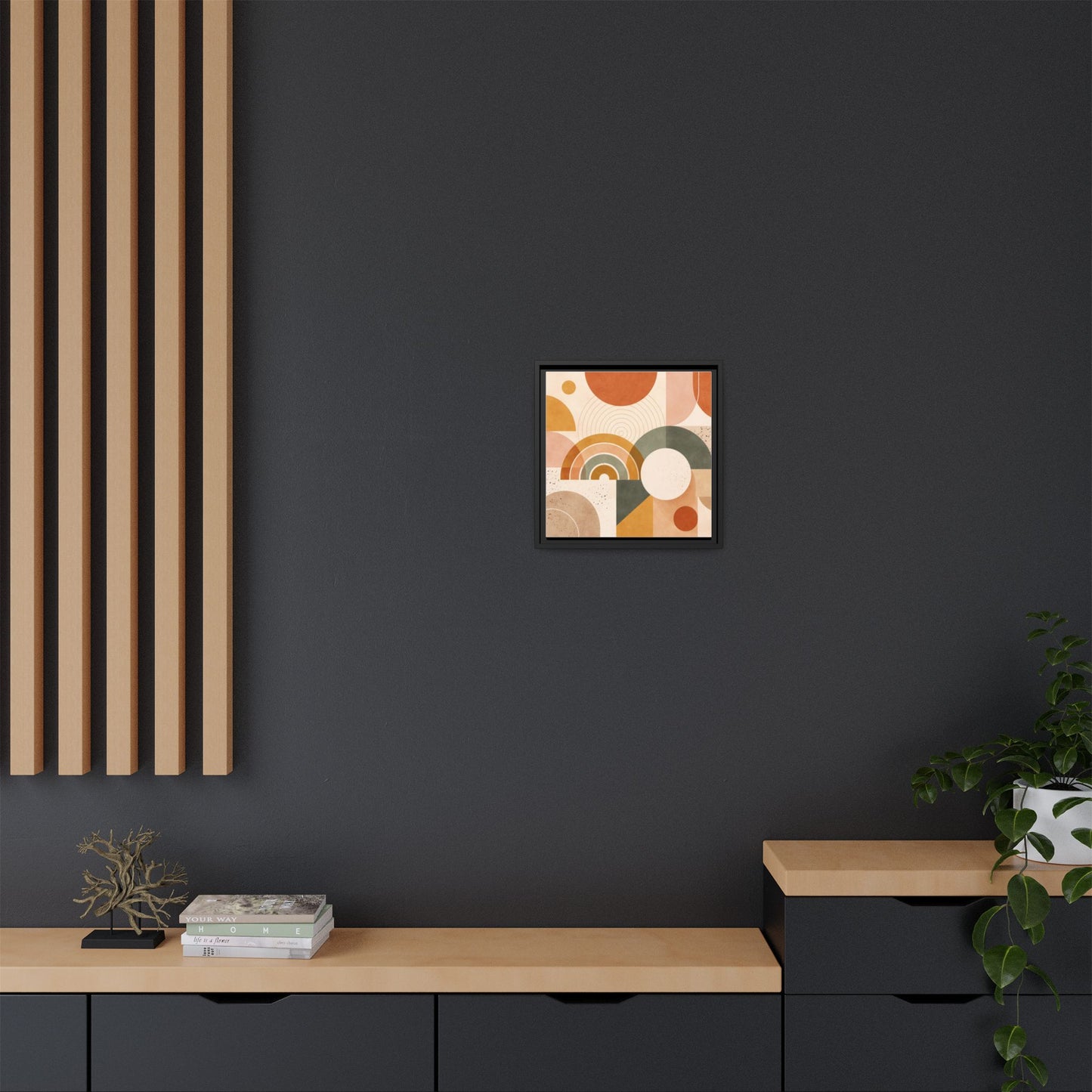 Abstract Terracotta Geometric Rainbow Matte Canvas Framed
