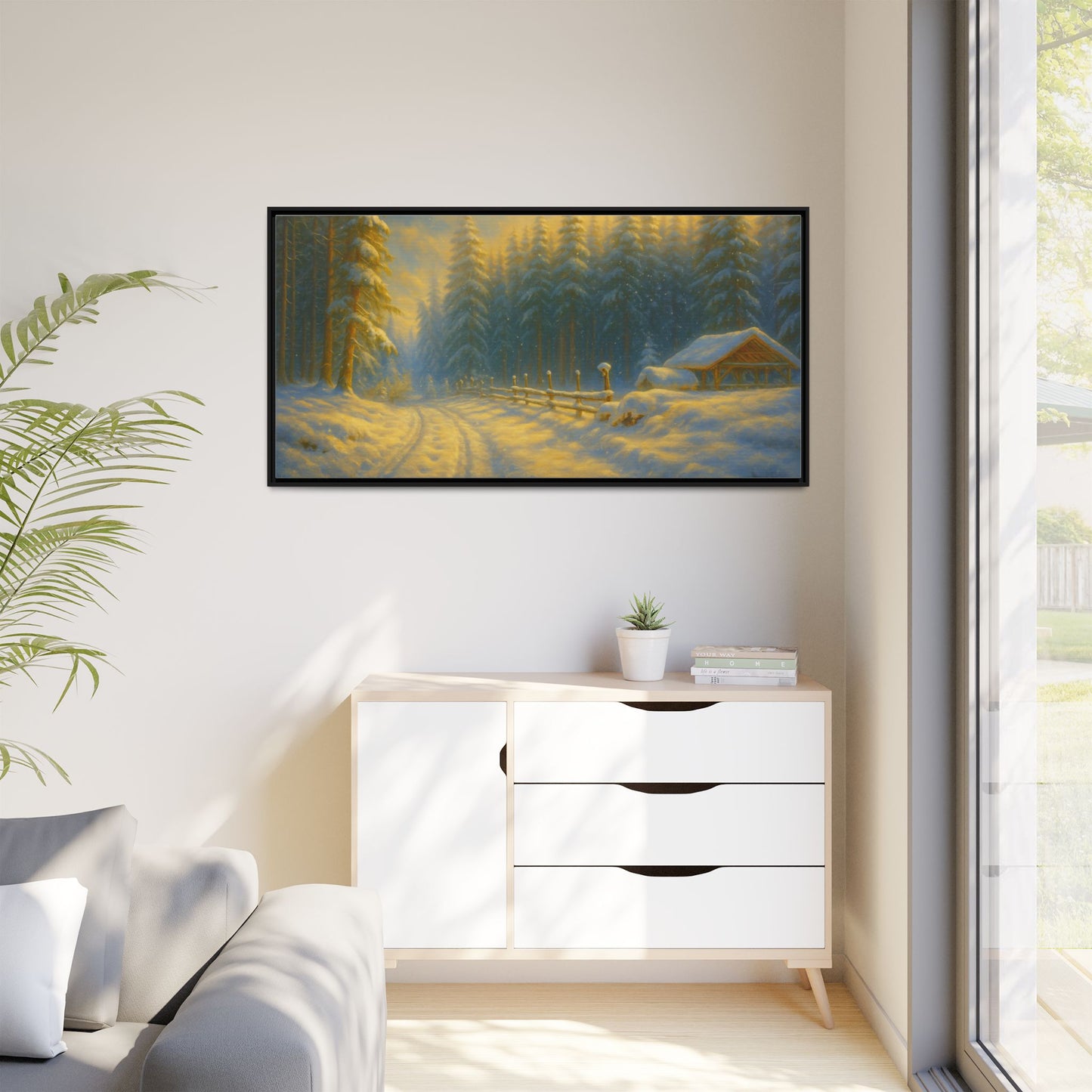 Wall Art Print, Winter Cabin Decor, Nature Scene, Holiday Gift, Cabin Vibes, Christmas Decoration, Matte Canvas, Framed - TRV