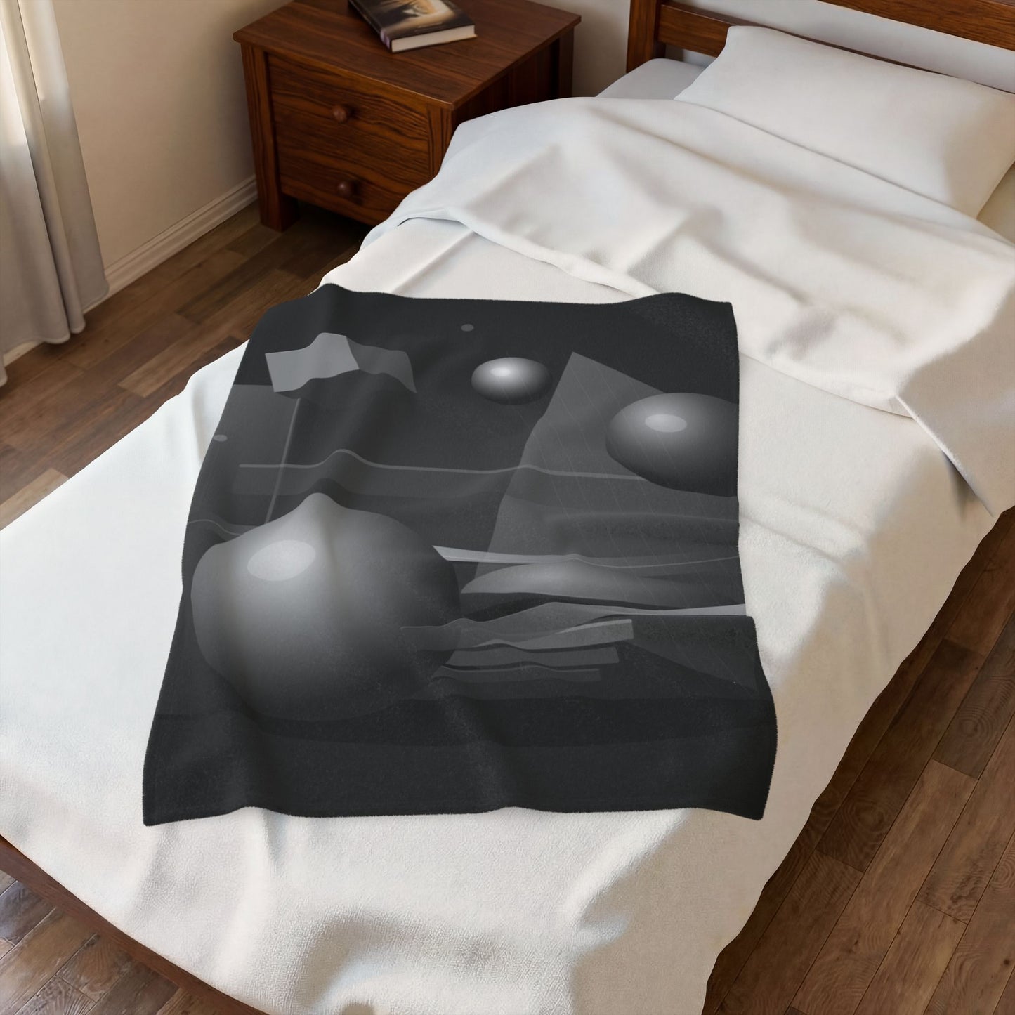 3D Geometric Spheres Velveteen Plush Blanket | Abstract Cube & Sphere Design