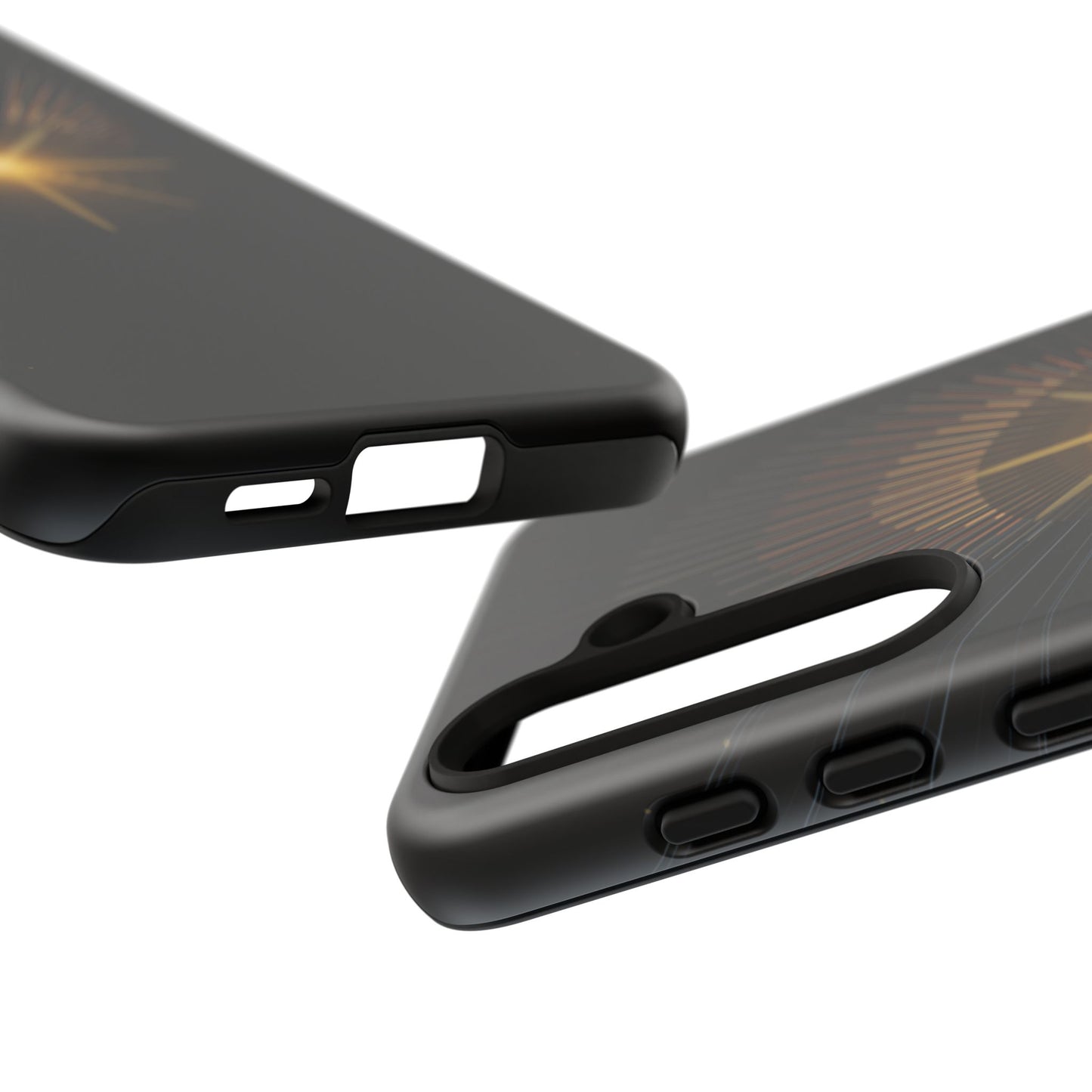 Tough Cases - Radiant Star Phone Case, Protective Black Shockproof Cover with Golden Light Design