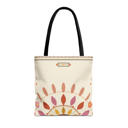 Boho Floral Mandala Tote Bag | Pastel Sunburst Pattern