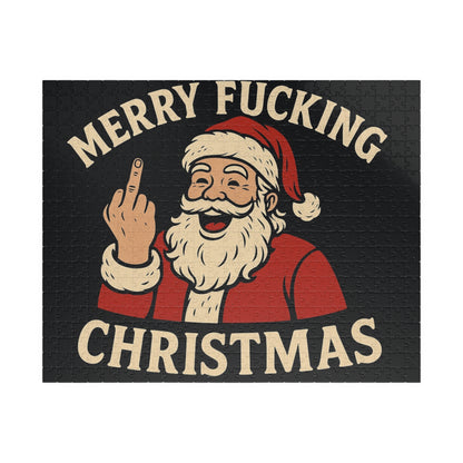Irreverent Merry Christmas Puzzle | Santa Middle Finger Holiday Jigsaw