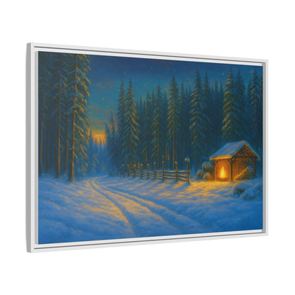 Framed Winter Landscape Canvas, Cozy Cabin Art, Christmas Decor, Winter Home Decor, Holiday Gift, Wall Art - TRV