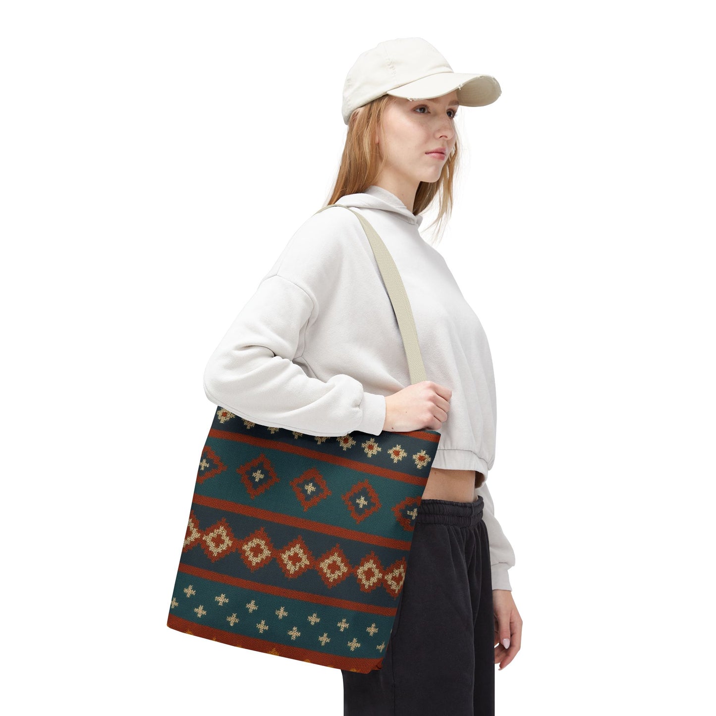 Southwestern Diamond Pattern Tote Bag | Aztec Tribal Geometric Print - TRV