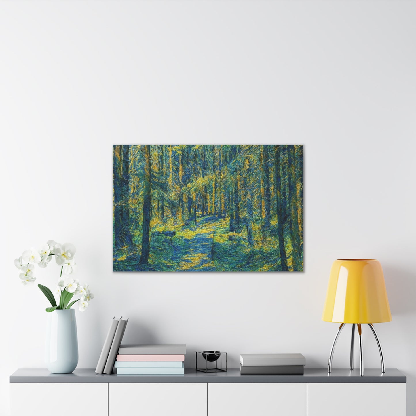 Sunlit Forest Path Canvas – Impressionist Woodland Wall Art