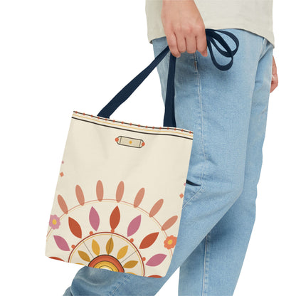 Boho Floral Mandala Tote Bag | Pastel Sunburst Pattern