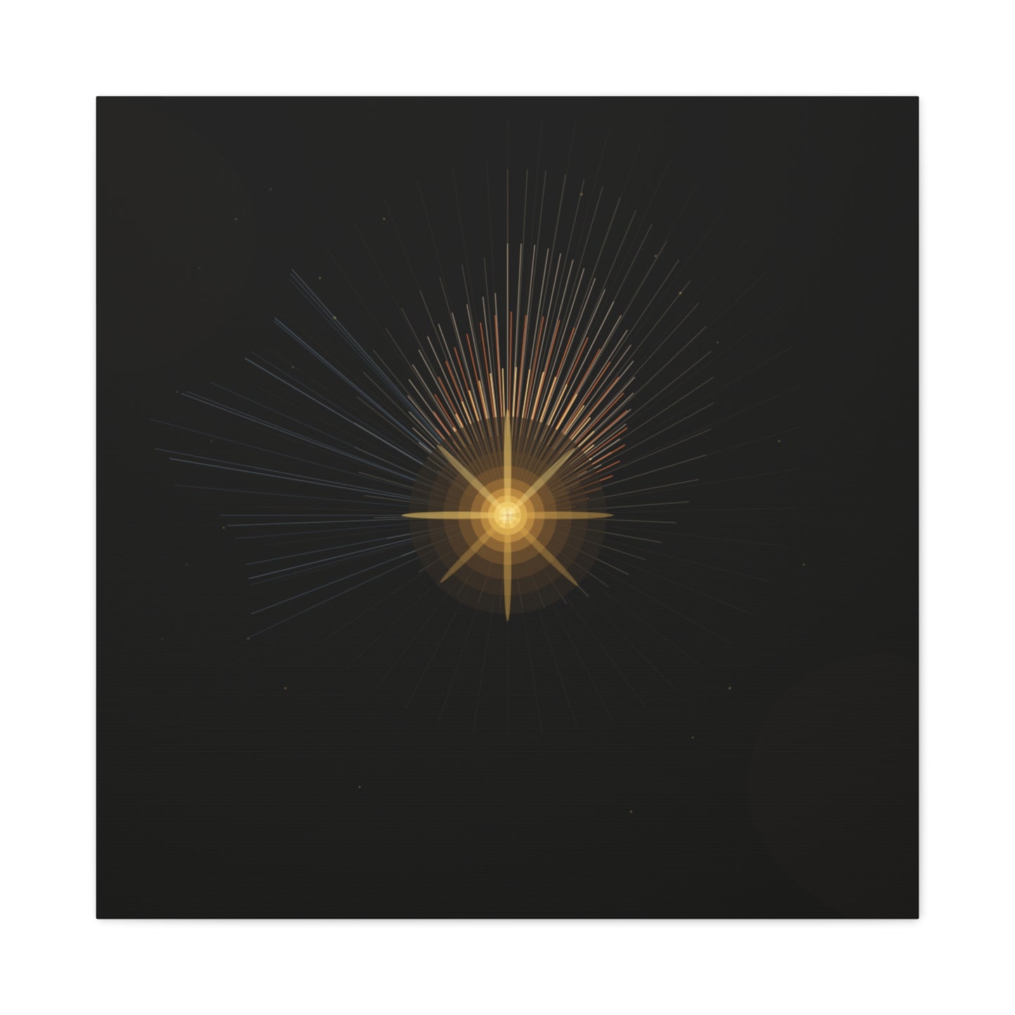 Abstract golden starburst canvas artwork by Printify featuring a vibrant, eye-catching starburst design on high-quality canvas.