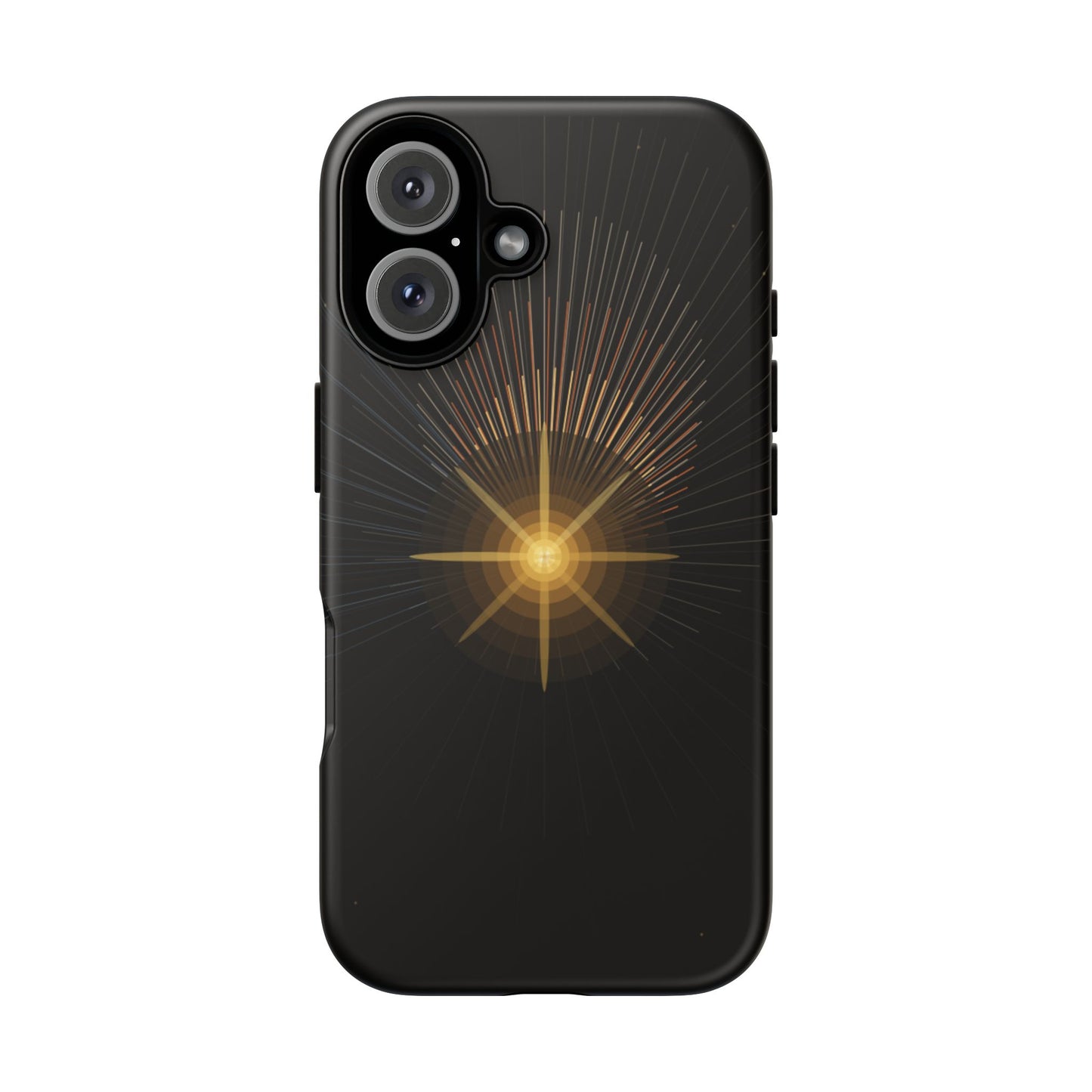 Tough Cases - Radiant Star Phone Case, Protective Black Shockproof Cover with Golden Light Design