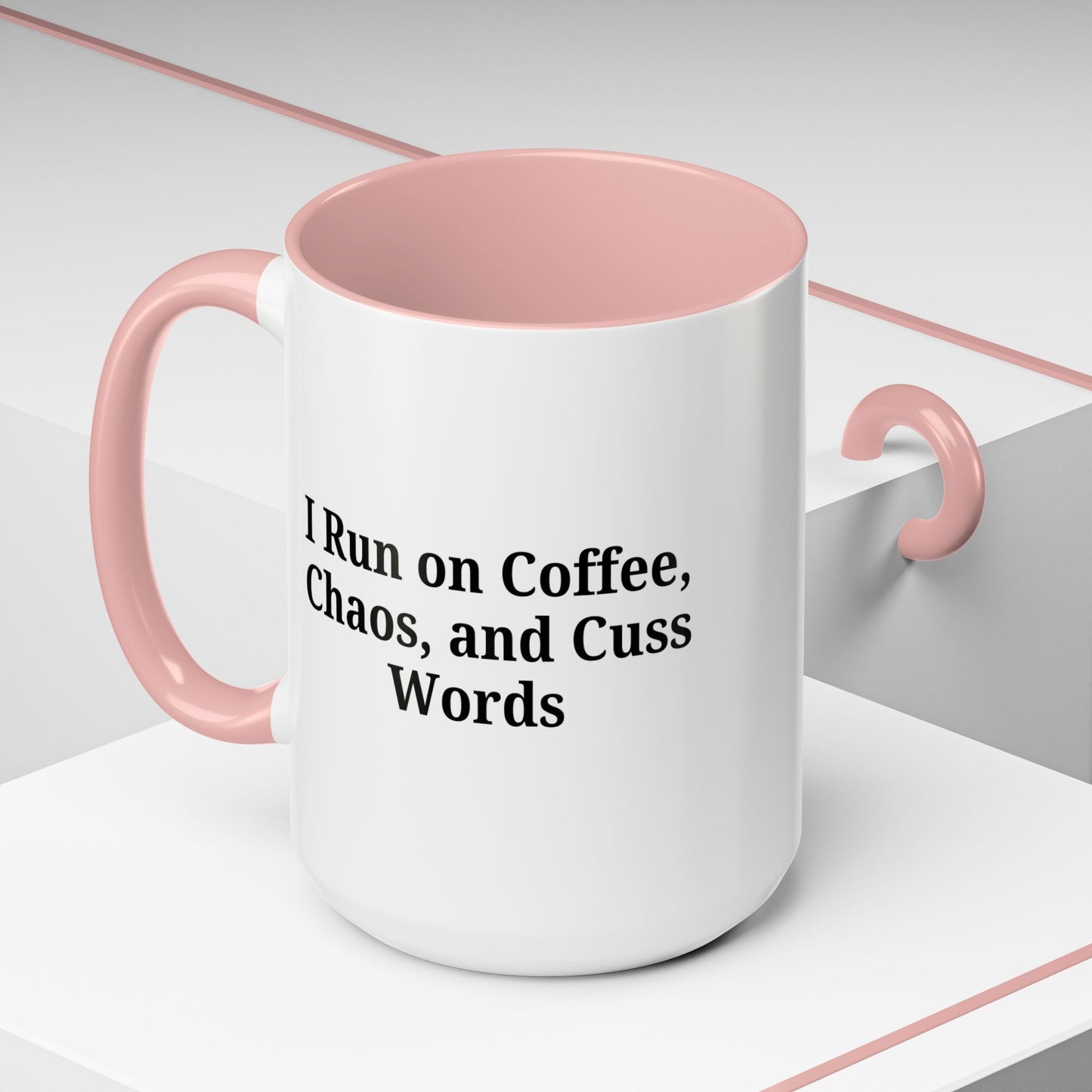 Funny Black Accent Coffee Mug - "I Run on Coffee, Chaos, and Cuss Words" - Ideal Gift for Coffee Lovers - TRV