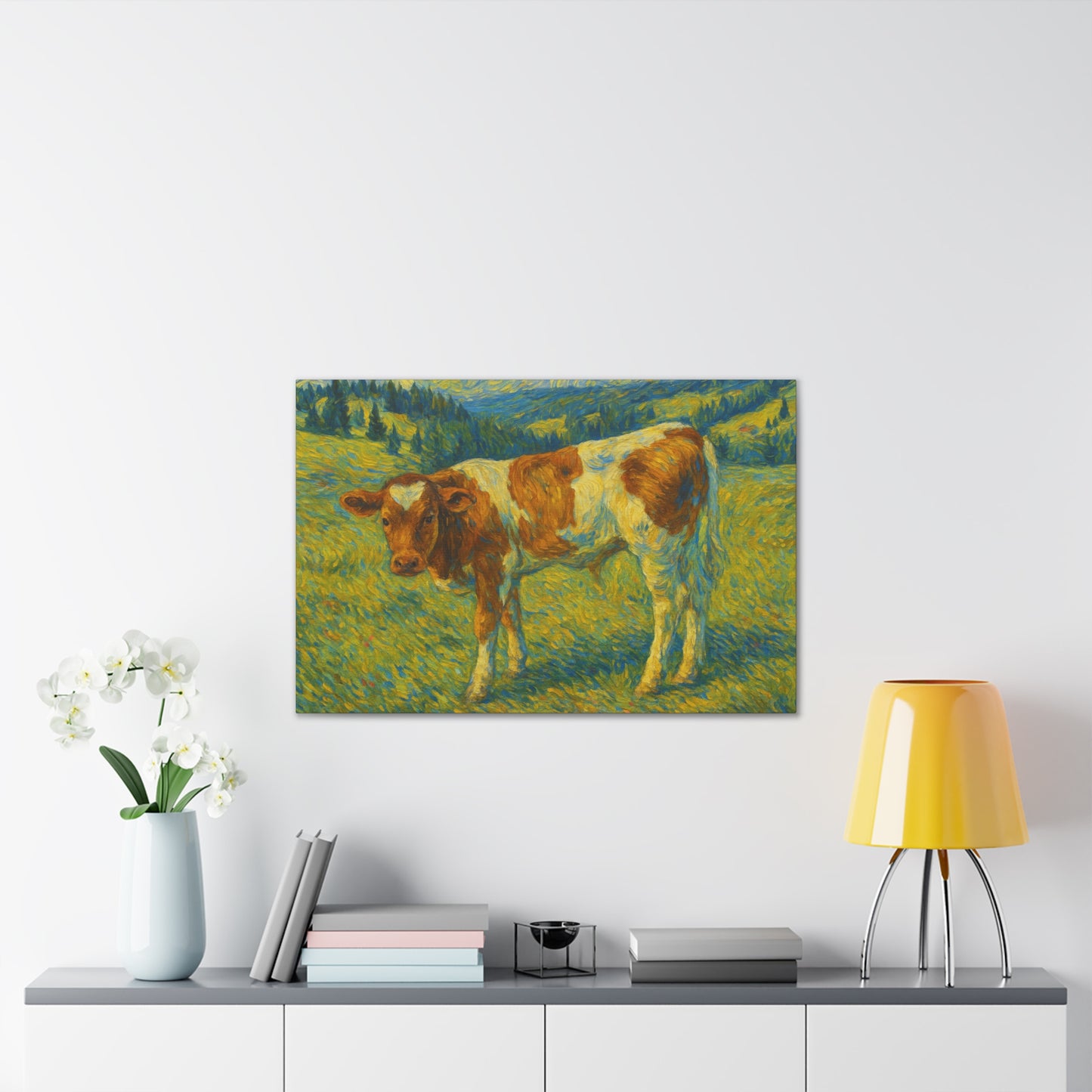 Artistic Cow Canvas Wall Art - Farmhouse Decor, Calf Painting