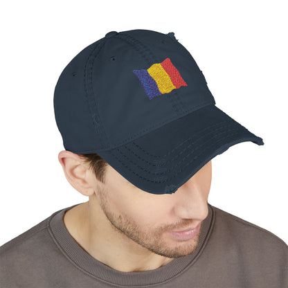 Embroidered Distressed Romanian Flag Dad Hat | Casual Cap for Everyday Style, Perfect Gift for Dad, Summer Outings, Festivals, Family Events - TRV