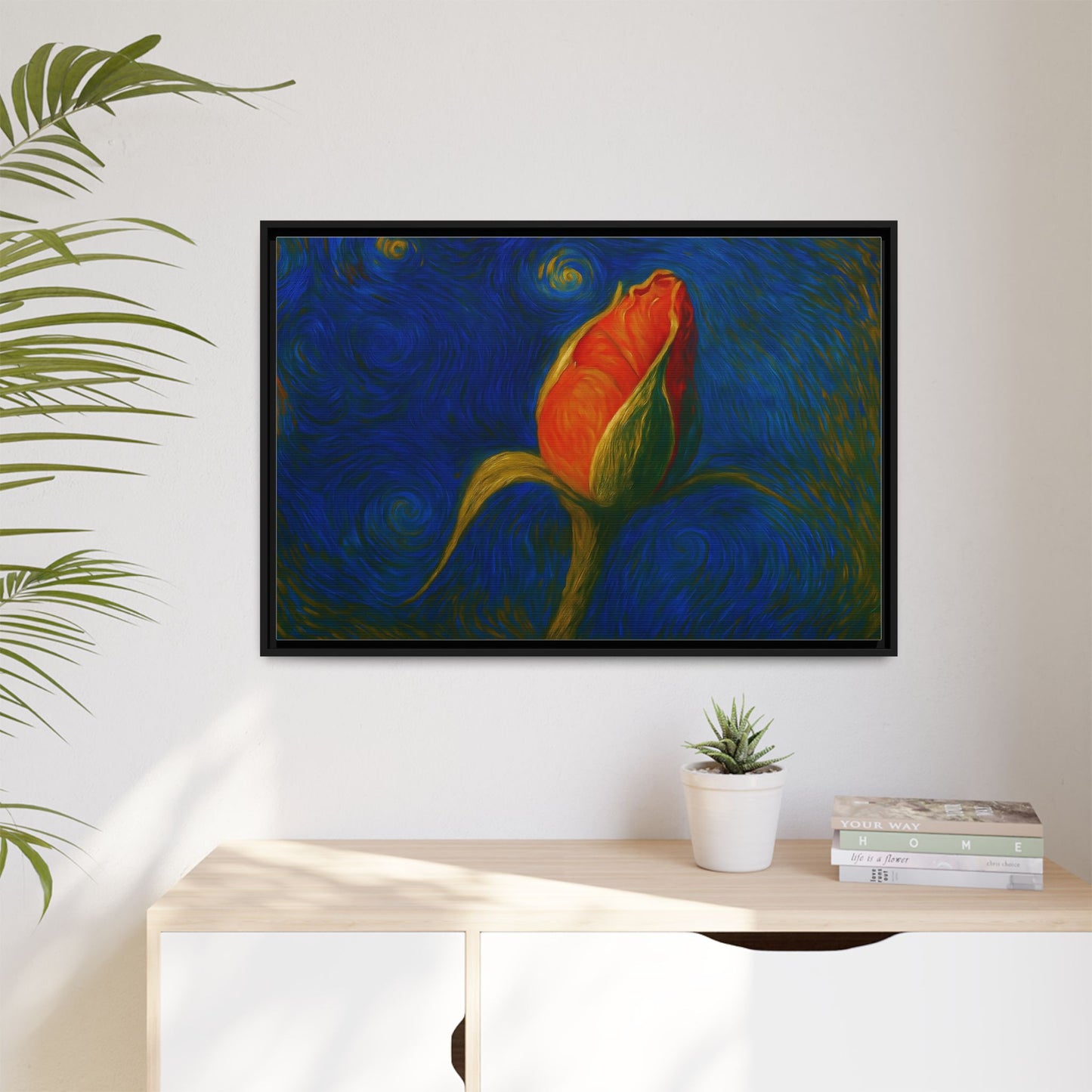 Red Rose Bud Painting Canvas Framed | Matte Wall Art - TRV