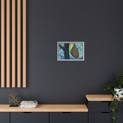 Framed Matte Canvas Art — Van Gogh-Style Swirling Night with Hanging Beehive