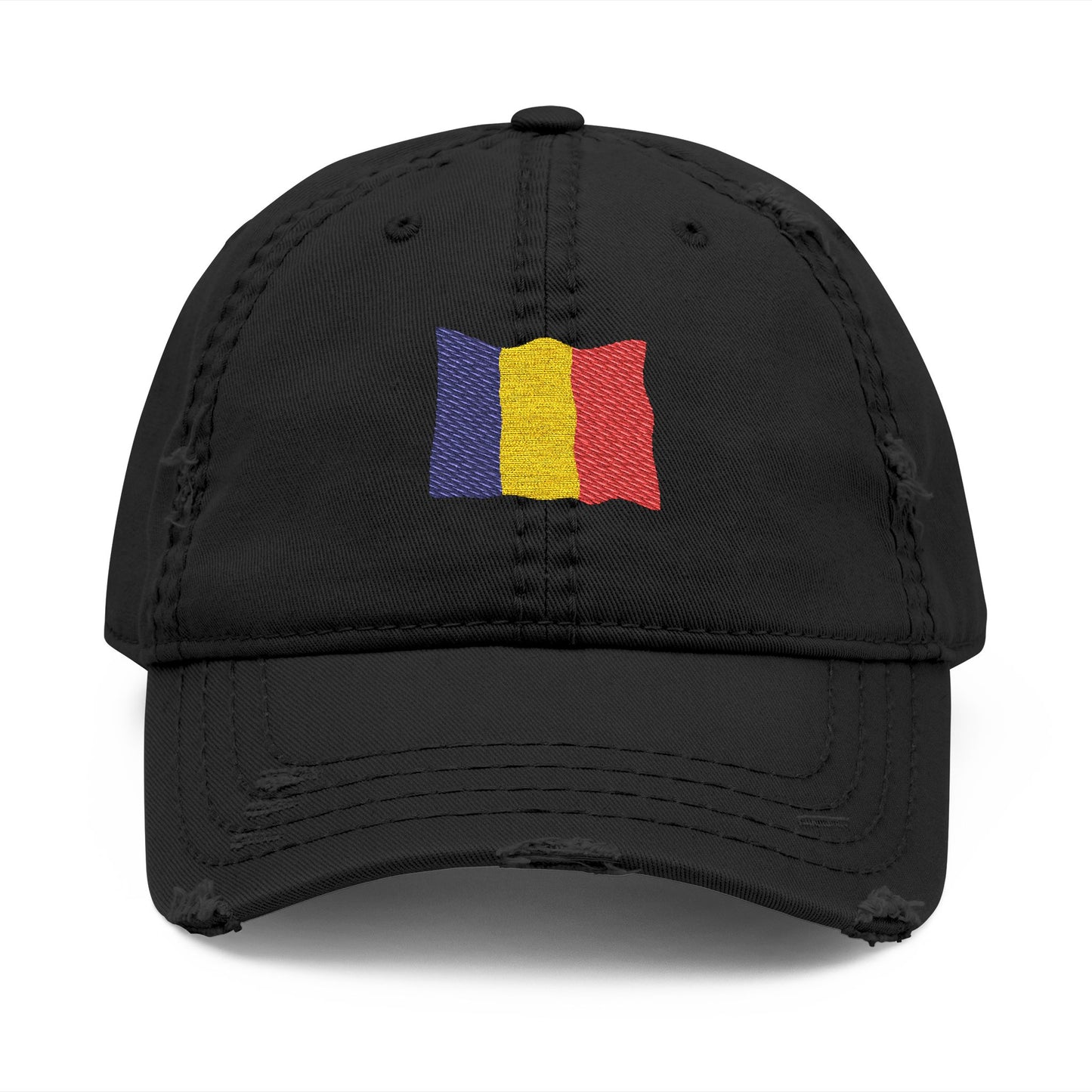 Stylish Distressed Dad Hat with Embroidered Romanian Flag, Casual Cap, Great Gift for Dads, Unisex Baseball Hat, Perfect for Summer Outings - TRV