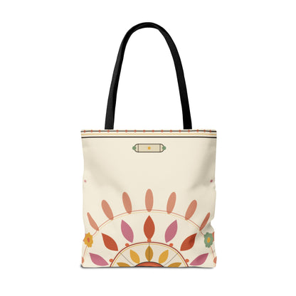 Boho Floral Mandala Tote Bag | Pastel Sunburst Pattern