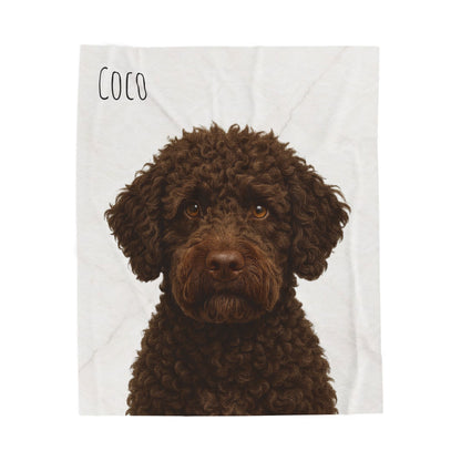 Custom Brown Labradoodle Portrait Blanket | Velveteen Plush Blanket - TRV
