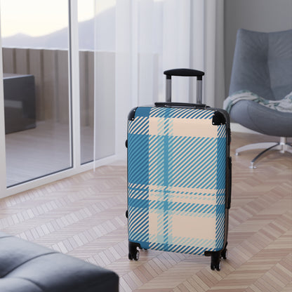 Blue Plaid Carry-On Suitcase – Lightweight Checked Luggage with Classic Tartan Design