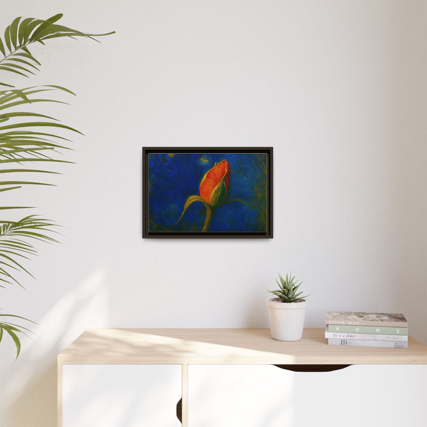 Red Rose Bud Painting Canvas Framed | Matte Wall Art - TRV