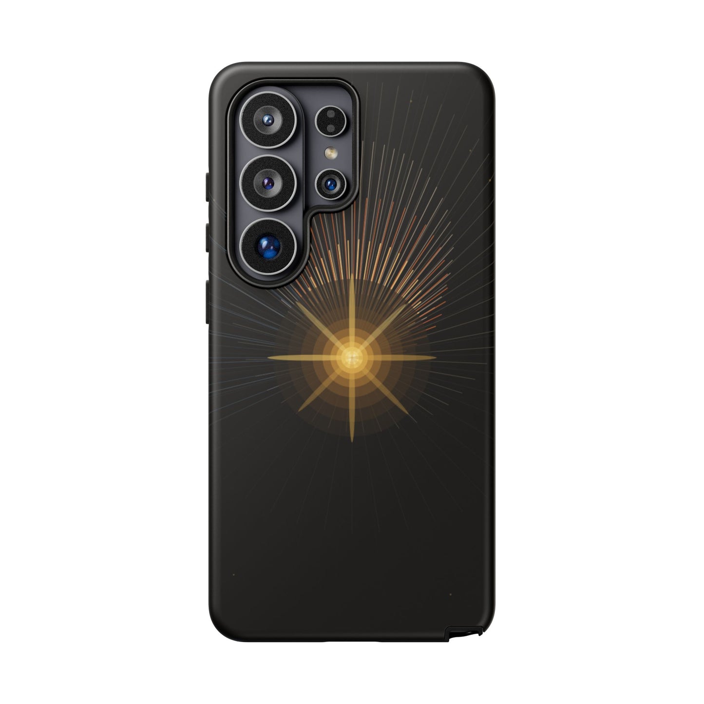 Tough Cases - Radiant Star Phone Case, Protective Black Shockproof Cover with Golden Light Design