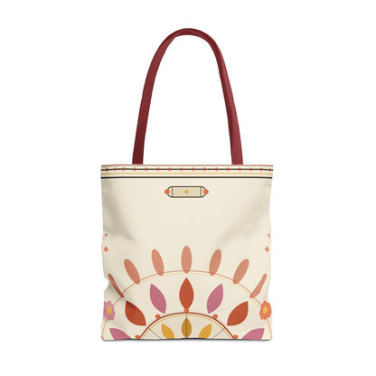 Boho Floral Mandala Tote Bag | Pastel Sunburst Pattern