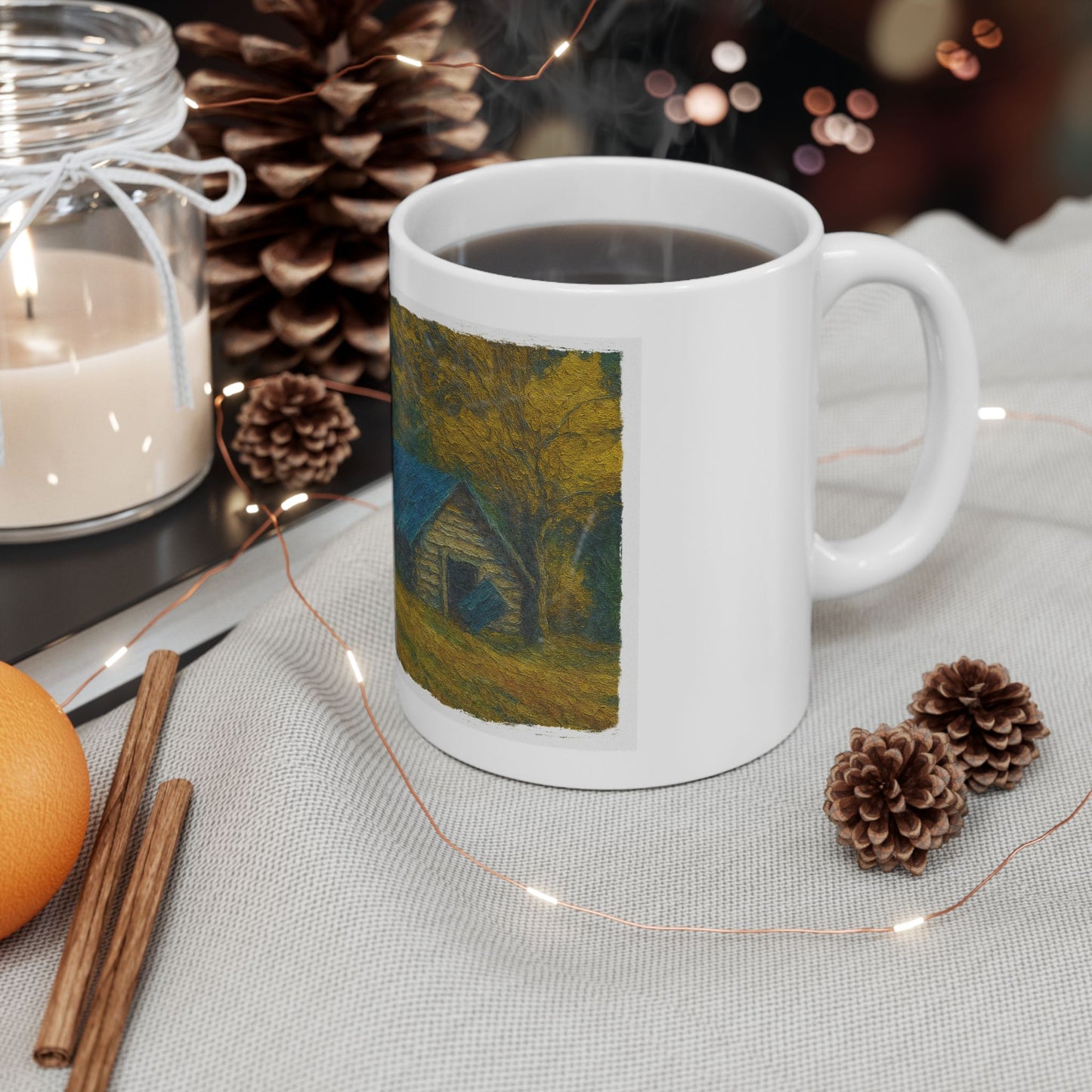 Rustic Cabin Ceramic Mug - Cozy Coffee Cup, Handmade Gift for Nature Lovers, Perfect for Home or Office, Great for Christmas, [...] - TRV