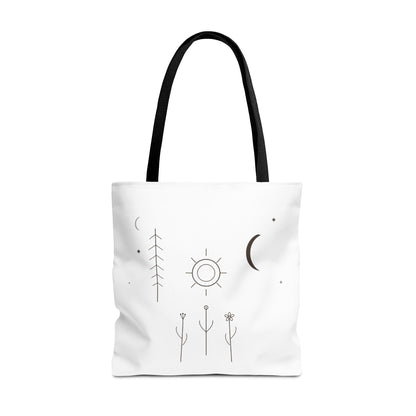 Minimal Moon and Sun Botanical Tote | Celestial Line Art Bag