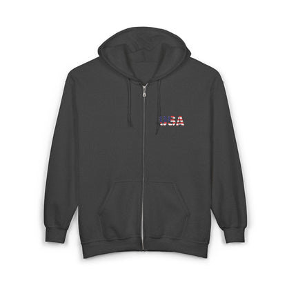USA Flag Full Zip Hoodie - Unisex Sweatshirt for Independence Day, Patriotic Apparel, Casual Wear, Gifts for Veterans - TRV