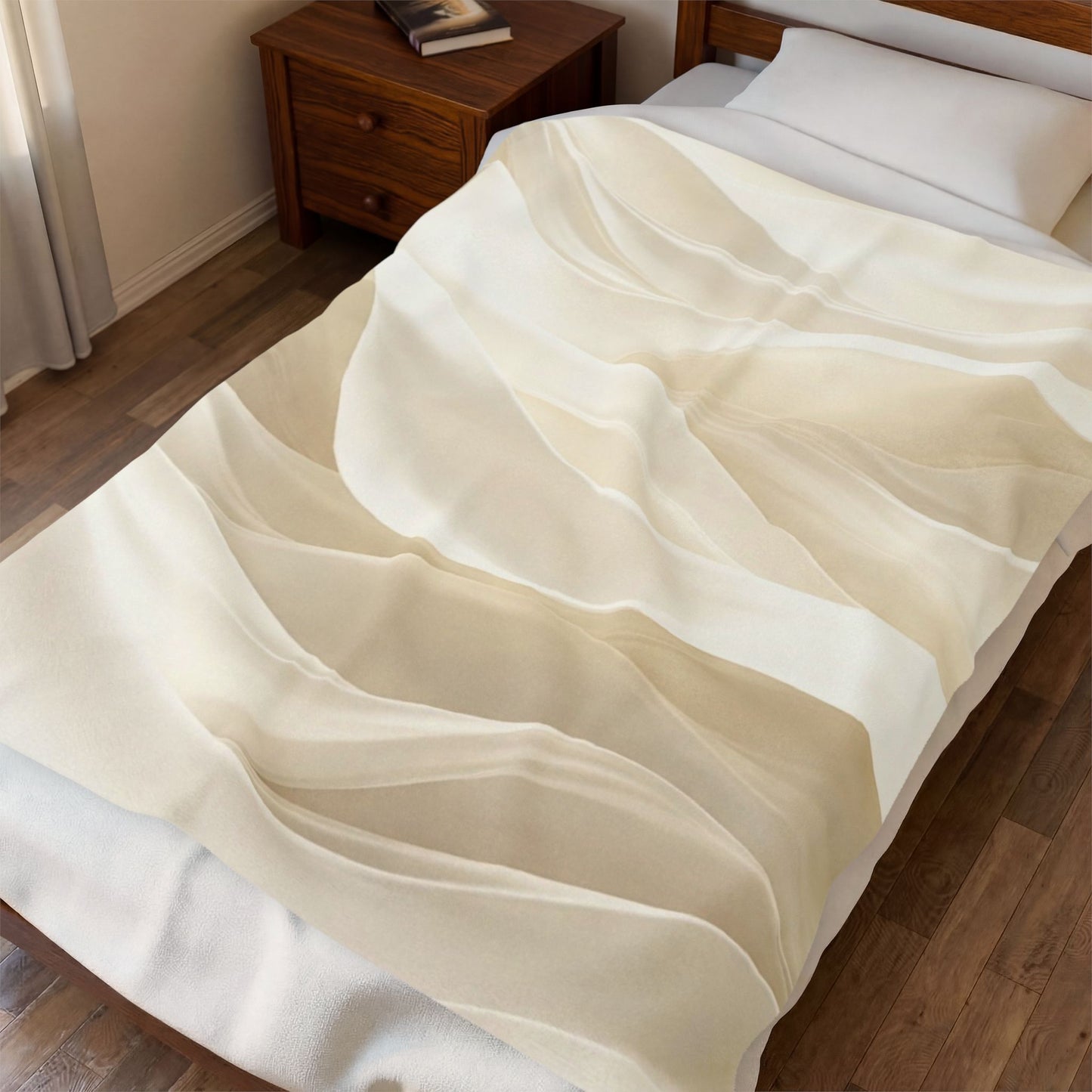 Neutral Abstract Waves Velveteen Plush Blanket | Beige Swirl Pattern