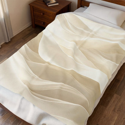 Neutral Abstract Waves Velveteen Plush Blanket | Beige Swirl Pattern