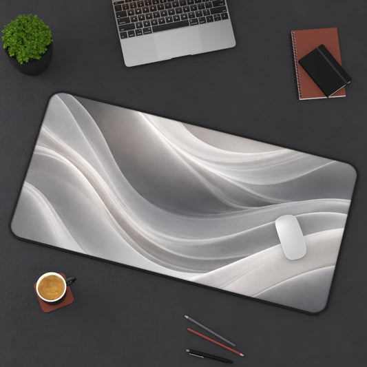 Neutral Abstract Waves Desk Mat | Gray Marble Swirl Surface