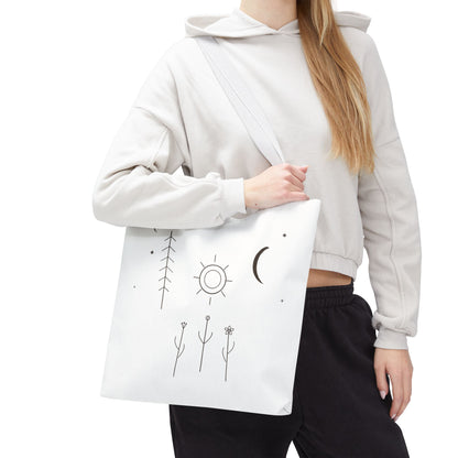 Minimal Moon and Sun Botanical Tote | Celestial Line Art Bag