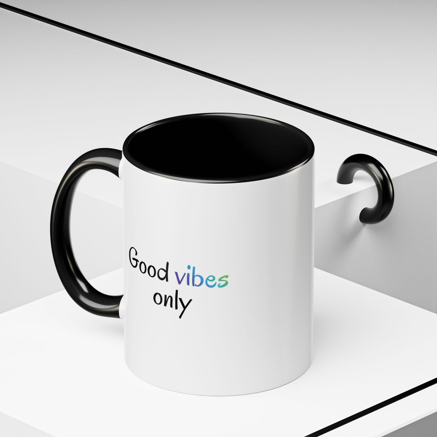 Good Vibes Only Accent Coffee Mug - Positive Energy 11 & 15oz Cup for Happiness, Inspirational Gift, Morning Motivation, Ceramic Tea Cup,