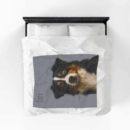 Personalized Aussie Dog Portrait Blanket | Velveteen Plush Blanket