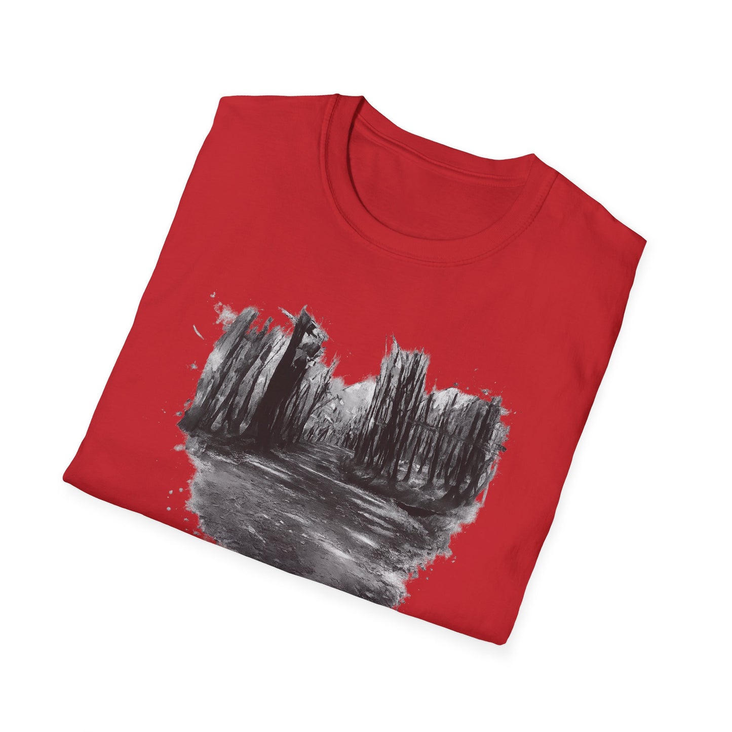 Unisex Softstyle T-Shirt with Abstract Landscape Art, Casual Wear, Gift for Art Lovers, Everyday Fashion, Nature Inspired Tee - TRV