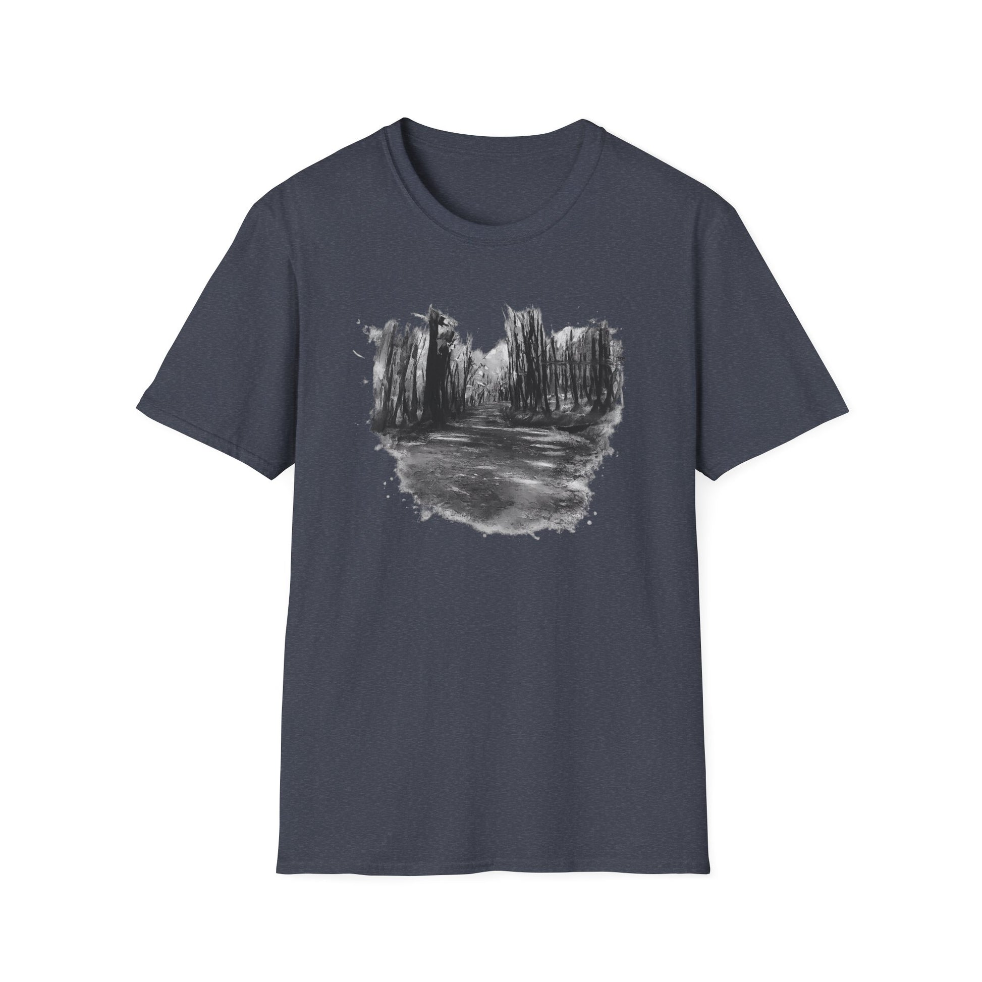 Unisex Softstyle T-Shirt with Abstract Landscape Art, Casual Wear, Gift for Art Lovers, Everyday Fashion, Nature Inspired Tee - TRV
