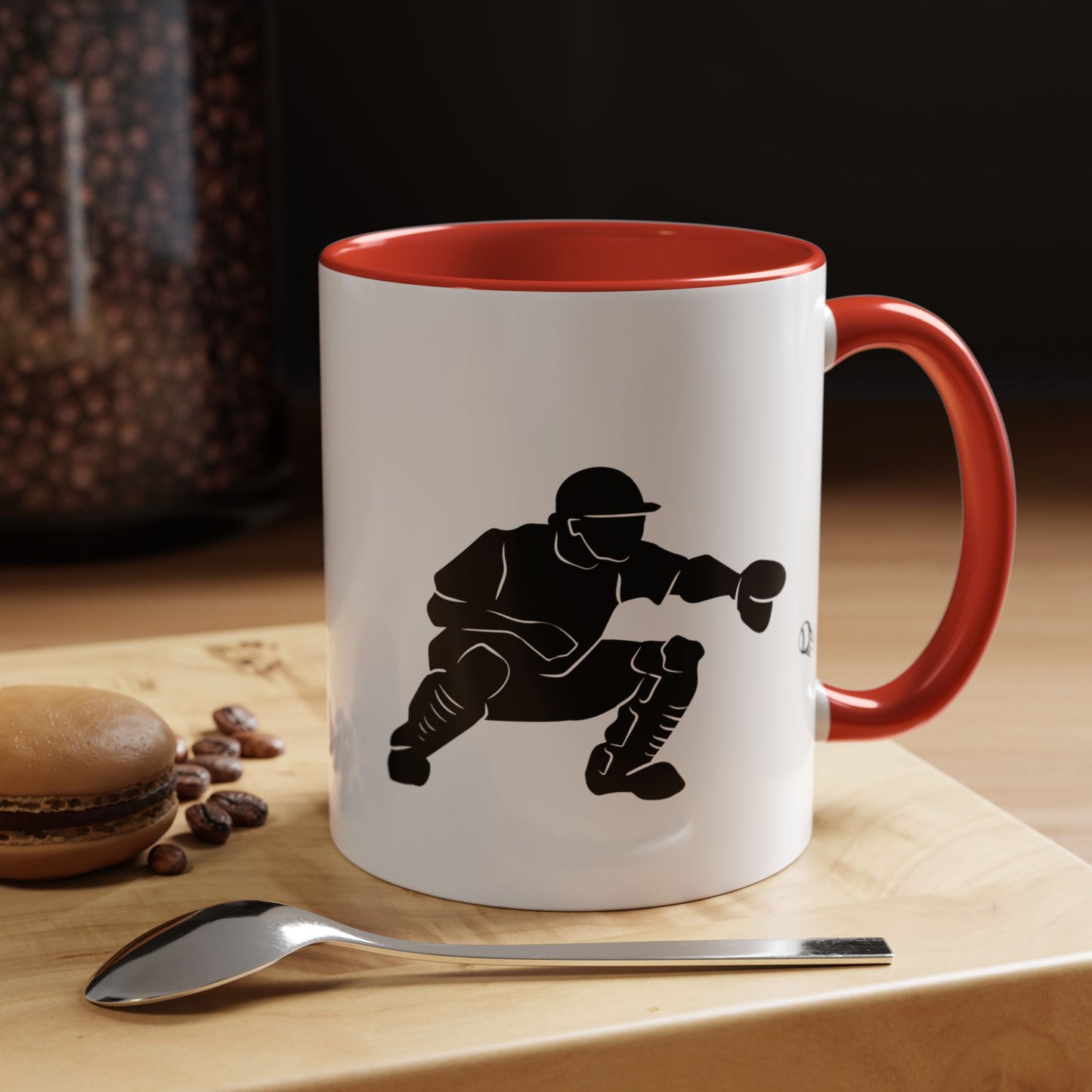 Baseball Catcher Coffee Mug, Sports Gift for Coaches, Black Accent Mug for Fans, Perfect for Birthdays & Celebrations, Unique Cup - TRV