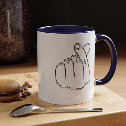 K-Pop Accent Mug - Love Gesture Design (11oz, 15oz), Korean Pop Coffee Cup, K-Pop Lover Gift, Cute Drinkware, Unique Mug